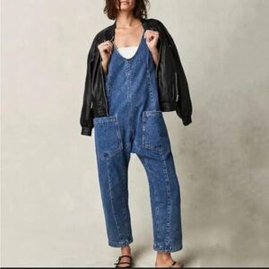 Free People We The Free High Roller Denim Jumpsuit Overalls S Jeans